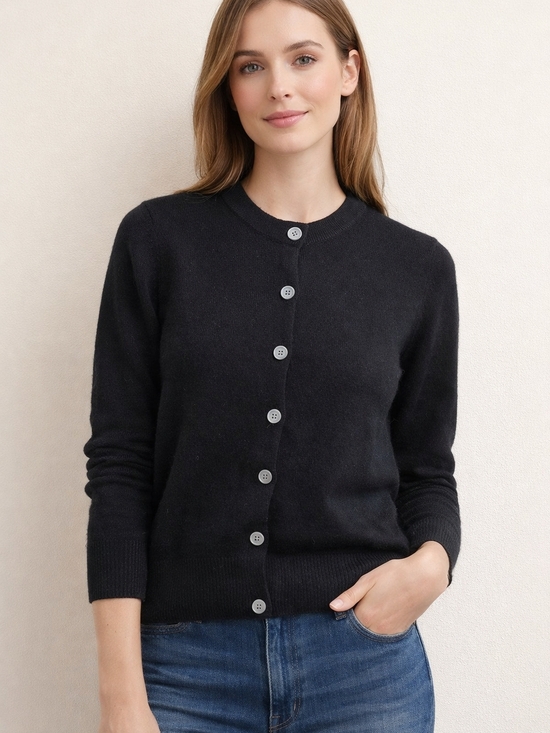 Banana Republic Sweaters - Banana Republic Lambswool Angora Cardigan Black Soft Fuzzy Knit Button